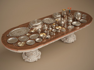 midpoly silver holloware service set 44 items Model 3D