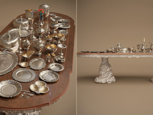midpoly silver holloware service set 44 items 3D Модель