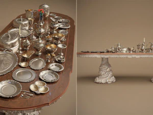 Сервізний набір срібних порожніх посудів midpoly 44 предмета 3D Модель