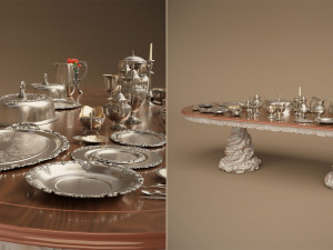 midpoly silver holloware service set 44 items 3D Модель
