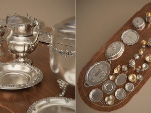 midpoly silver holloware service set 44 items 3D Модель