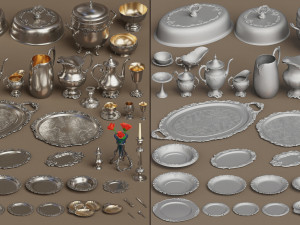 midpoly silver holloware service set 44 items 3D Модель