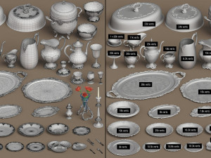 midpoly silver holloware service set 44 items 3D Модель