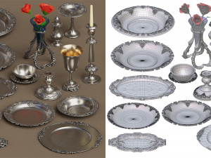midpoly silver holloware service set 44 items 3D Модель
