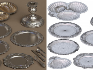 midpoly silver holloware service set 44 items 3D Модель