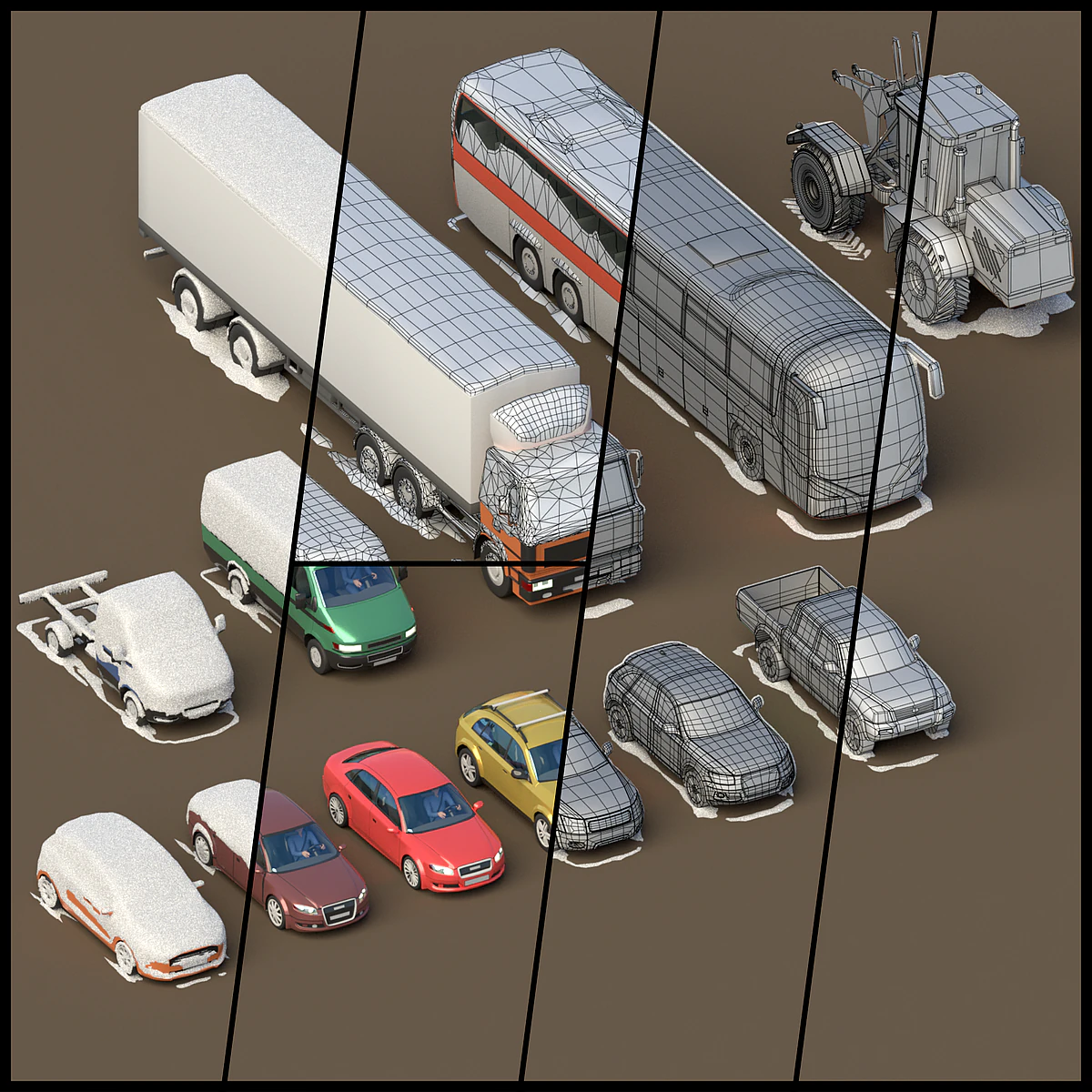 generic cars snow covered collection 3D Model .c4d .max .obj .3ds .fbx .stl .blend 