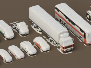 generic cars snow covered collection 3D Model