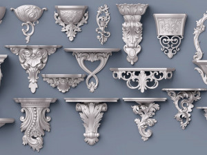 wall consoles 18 items collection Model 3D