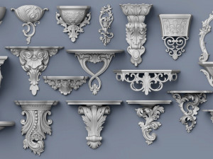 wall consoles 18 items collection Model 3D
