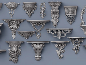 wall consoles 18 items collection Model 3D