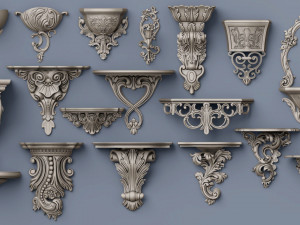 wall consoles 18 items collection Model 3D