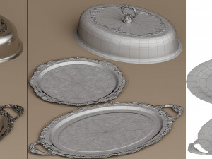 lowpoly silver holloware service set 44 items 3D Модель