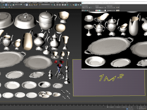lowpoly silver holloware service set 44 items 3D Модель