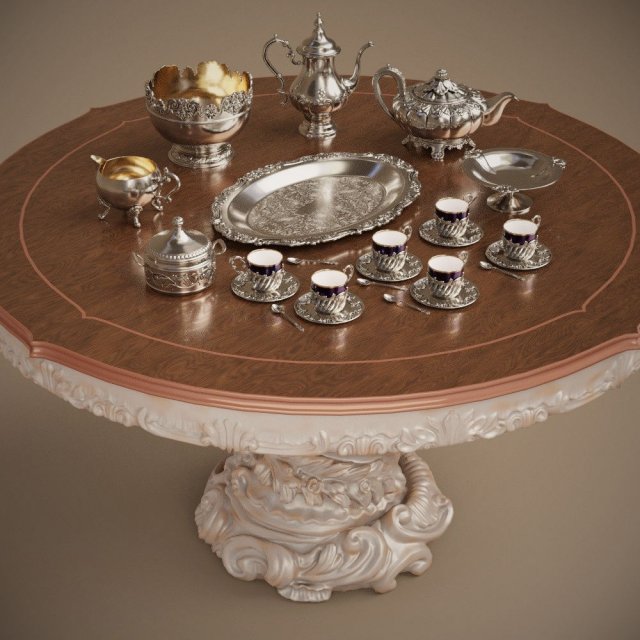 midpoly silver service set 9 items 3D Model .c4d .max .obj .3ds .fbx .stl .blend 