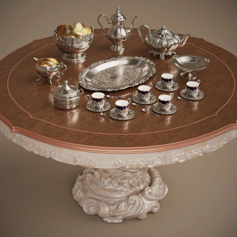 set servizio midpoly argento 9 articoli Modello 3D .c4d .max .obj .3ds .fbx .stl .blend 