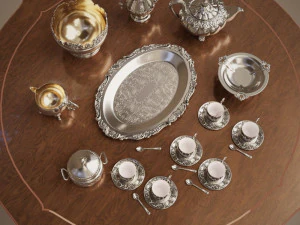 set servizio midpoly argento 9 articoli Modello 3D