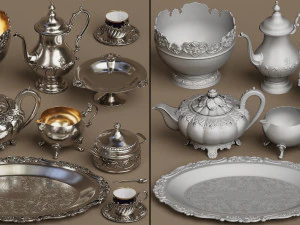 set servizio midpoly argento 9 articoli Modello 3D