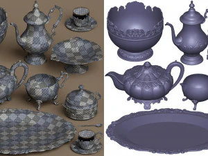 set servizio midpoly argento 9 articoli Modello 3D