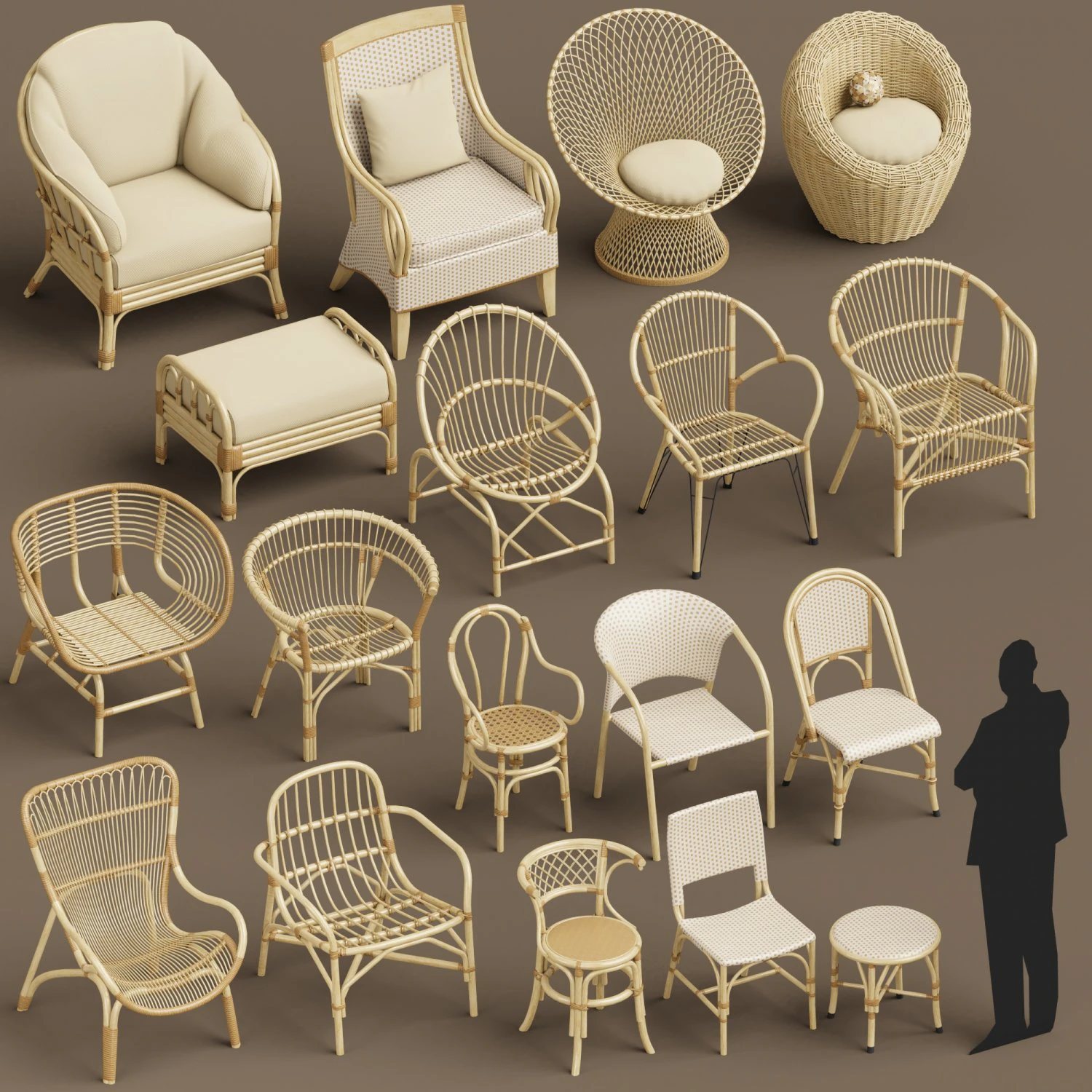 wicker chair set a 3D Model .c4d .max .obj .3ds .fbx .stl .blend