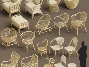 wicker chair set a 3D Model