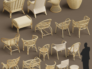 wicker chair set a Modèle 3D