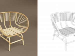 wicker chair set a Modèle 3D
