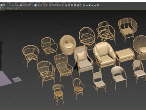 wicker chair set a Modèle 3D