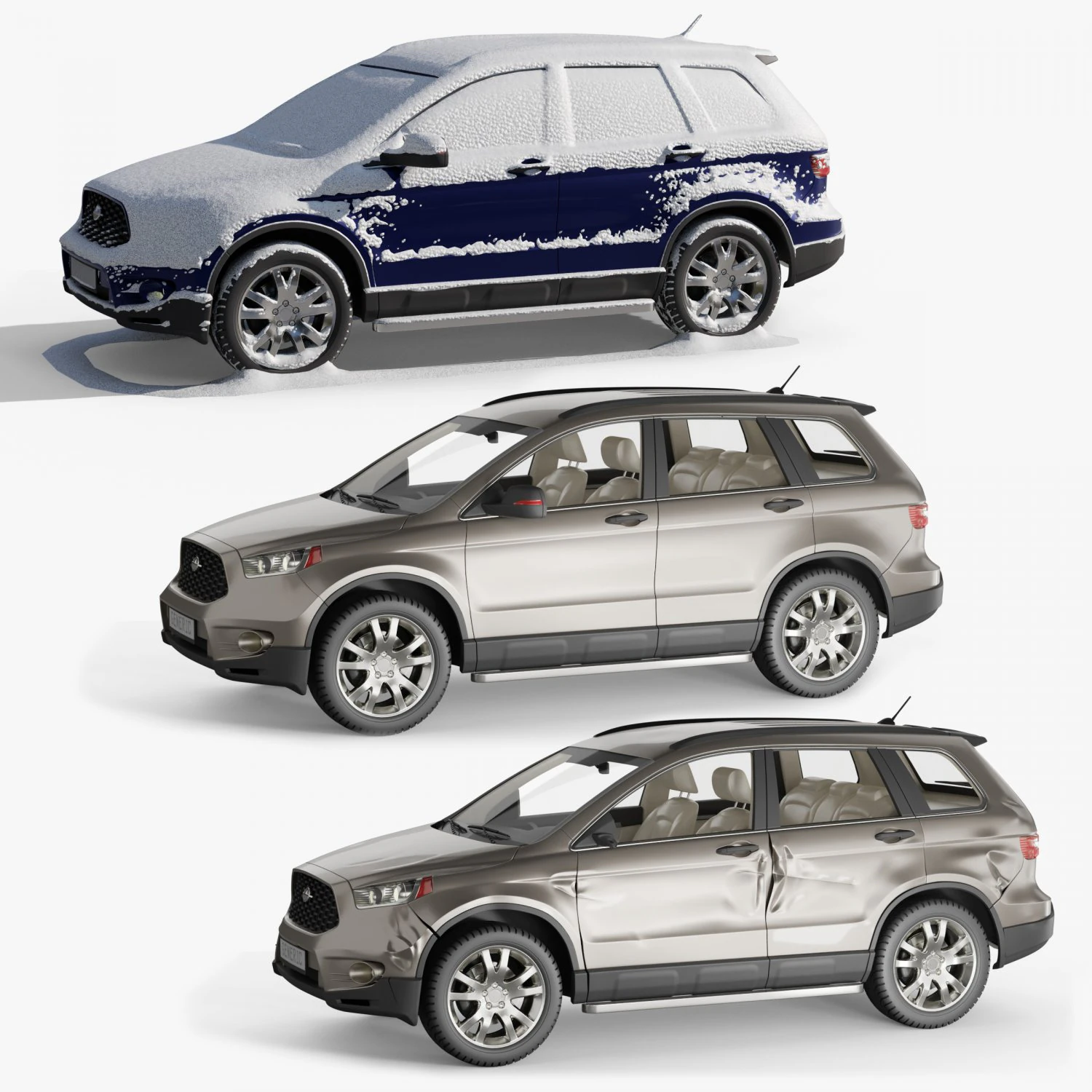 Generic SUV Snow covered wrecked 3D Model .c4d .max .obj .3ds .fbx .stl .blend 
