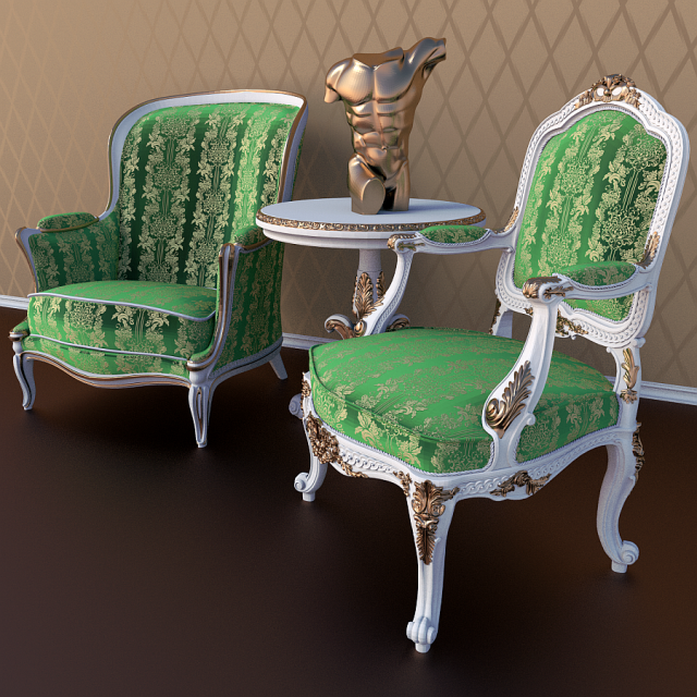 1dantique chairs set Modelo 3D .c4d .max .obj .3ds .fbx .stl .blend 