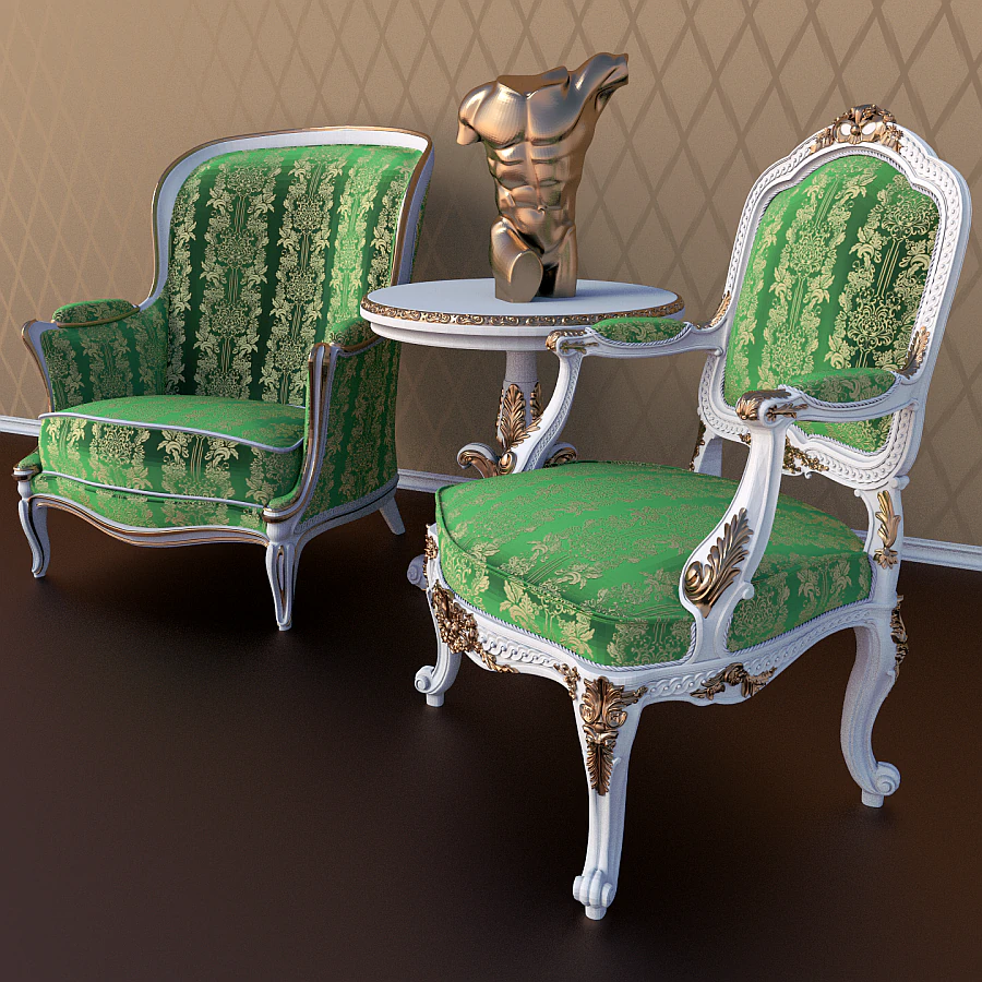 1 set di sedie antiche Modello 3D .c4d .max .obj .3ds .fbx .stl .blend 