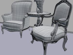1dantique chairs set Modelo 3D