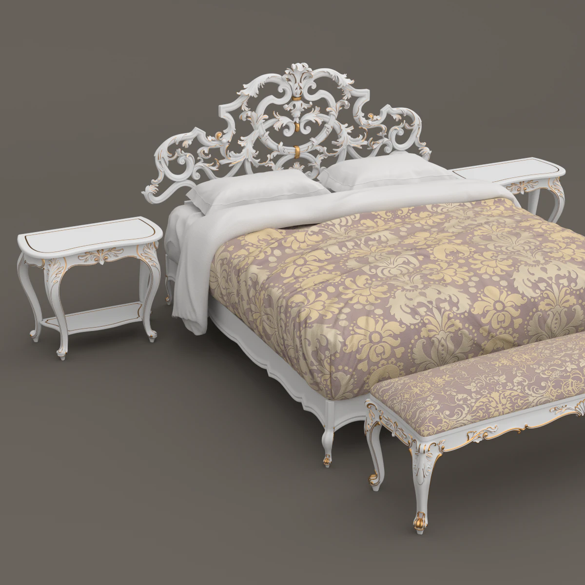 baroque bedroom set a 3D Model .c4d .max .obj .3ds .fbx .stl .blend