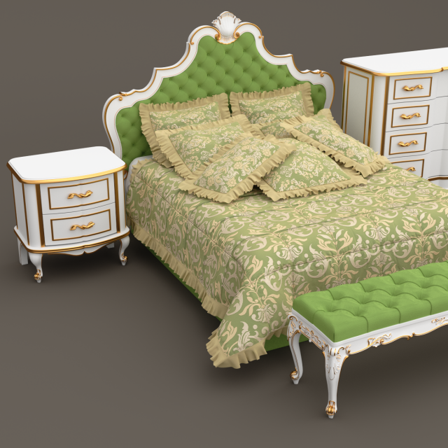 baroque bedroom set b 3D Модель .c4d .max .obj .3ds .fbx .stl .blend 