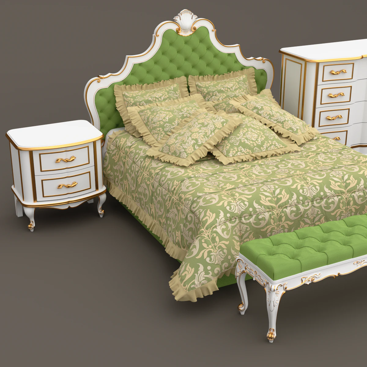 baroque bedroom set b 3D Model .c4d .max .obj .3ds .fbx .stl .blend