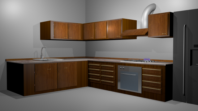 kitchen with fire on cooktop and water 3D Модель .c4d .max .obj .3ds .fbx .stl .blend 
