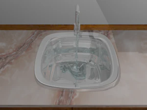 kitchen with fire on cooktop and water 3D Model