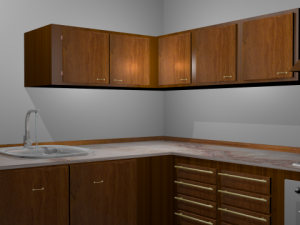 kitchen with fire on cooktop and water 3D Модель