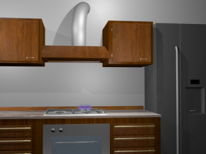 kitchen with fire on cooktop and water 3D Модель