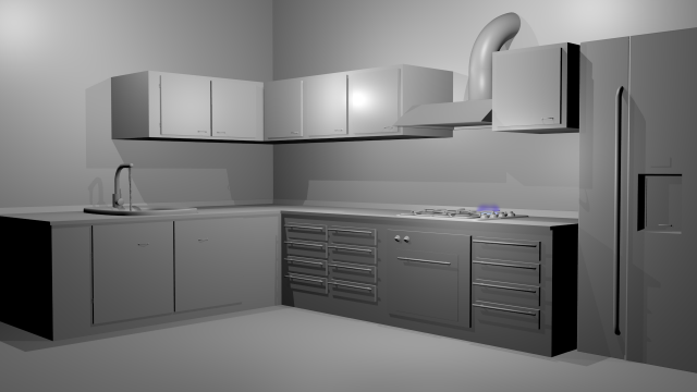 kitchen with fire on cookto no texture no material Modello 3D .c4d .max .obj .3ds .fbx .stl .blend 