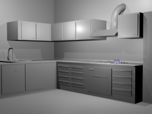 kitchen with fire on cookto no texture no material Modello 3D