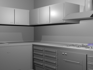 kitchen with fire on cookto no texture no material Modello 3D