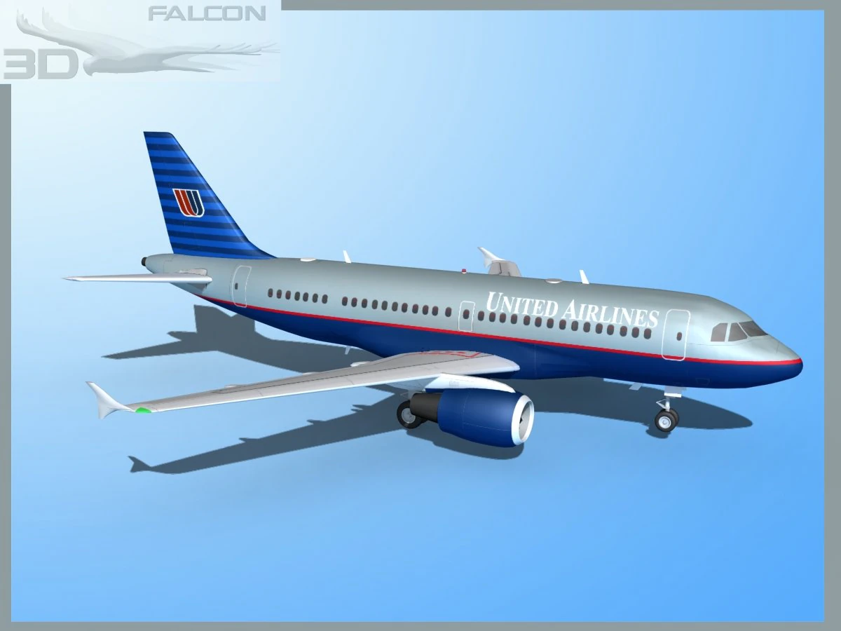falcon3d  a319 united airlines 3D Model .c4d .max .obj .3ds .fbx .stl .blend 