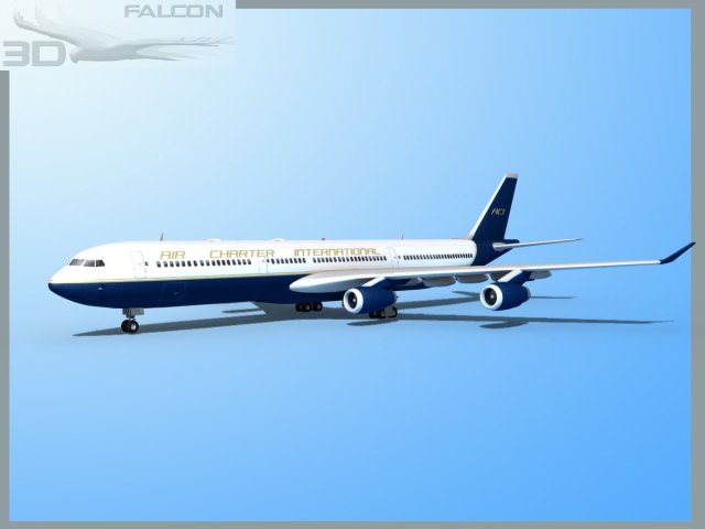 falcon3d a340 600 air charter intl 3D Model .c4d .max .obj .3ds .fbx .stl .blend 