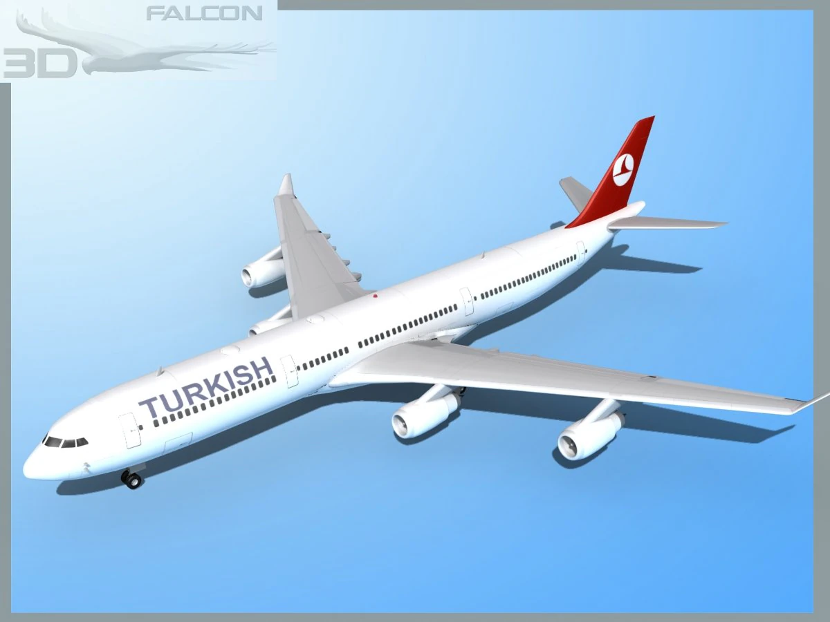falcon3d a340 600 turkish airlines 3D Model .c4d .max .obj .3ds .fbx .stl .blend 