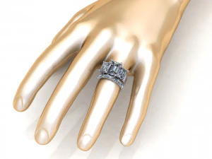 Three Stone Diamond Ring 3D Print Model