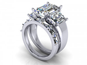 Three Stone Diamond Ring R2 3D Print Model