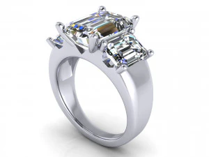 Three Stone Diamond Ring R2 3D Print Model