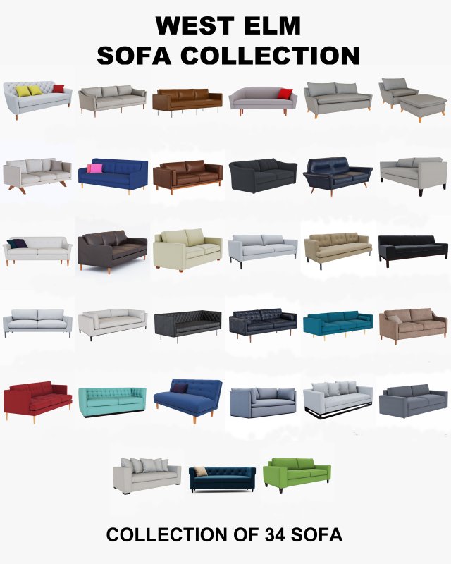 west elm sofa collection 3D Модель .c4d .max .obj .3ds .fbx .stl .blend 