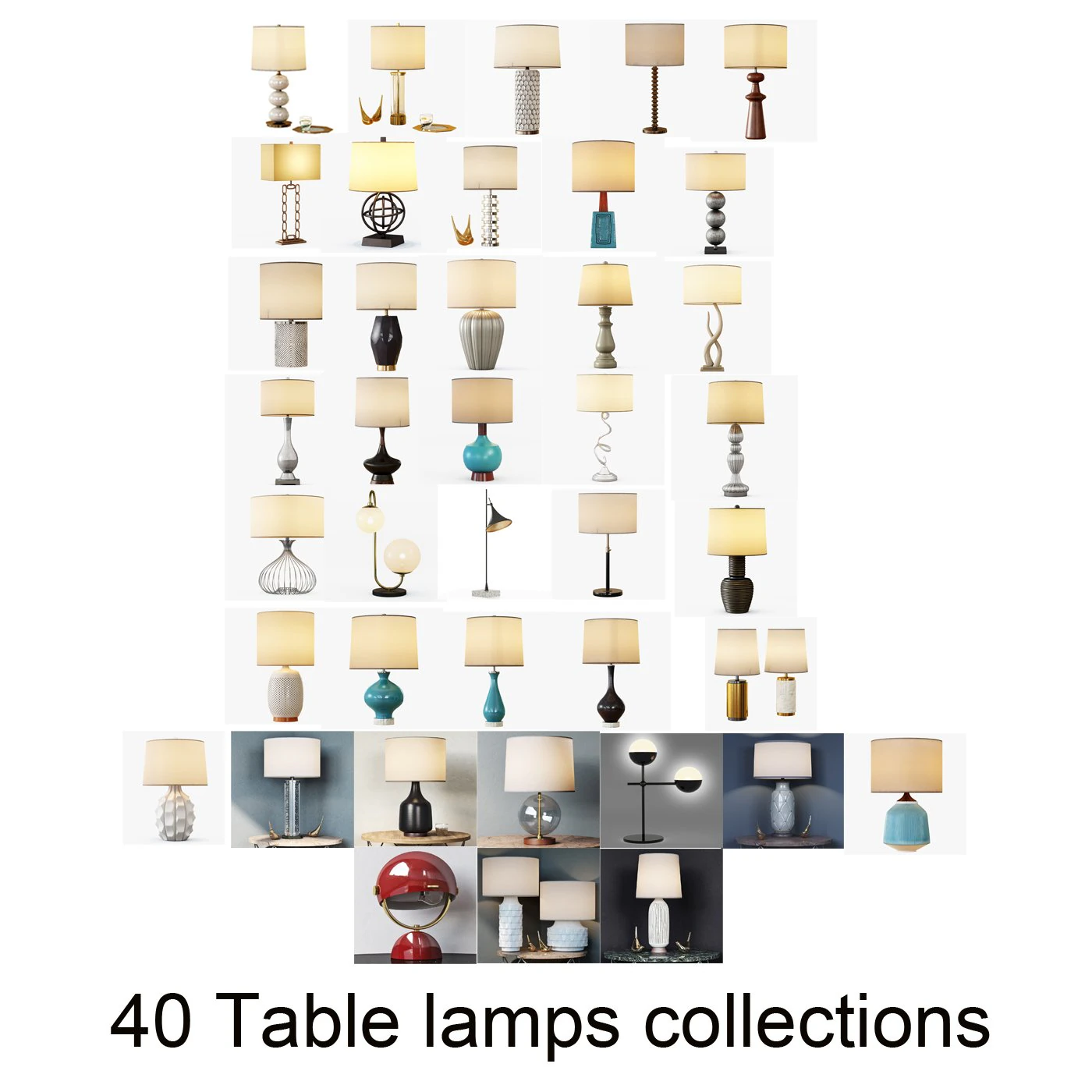 photo realistic table lamp collection 3D Model .c4d .max .obj .3ds .fbx .stl .blend 