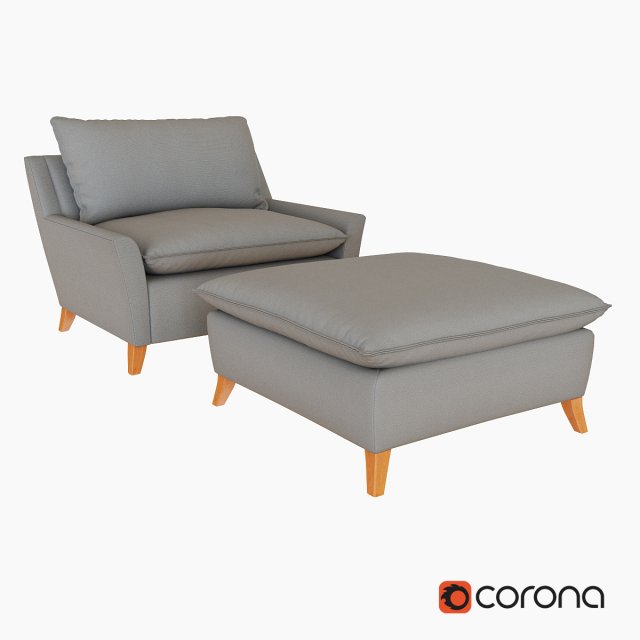 west elm bliss down filled chair and a half 3D मॉडल .c4d .max .obj .3ds .fbx .stl .blend 